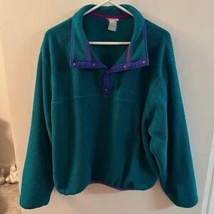 L.L Bean Teal Fleece Pullover with Purple Accents size medium